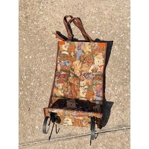 Pioneer Vintage Teddy Bear Tapestry Rolling Shopping Bag Collapsible Tote Brown